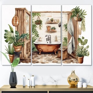 Designart "Natural Bathroom Decor X" Bathroom Canvas Wall Art Set - Bed ...
